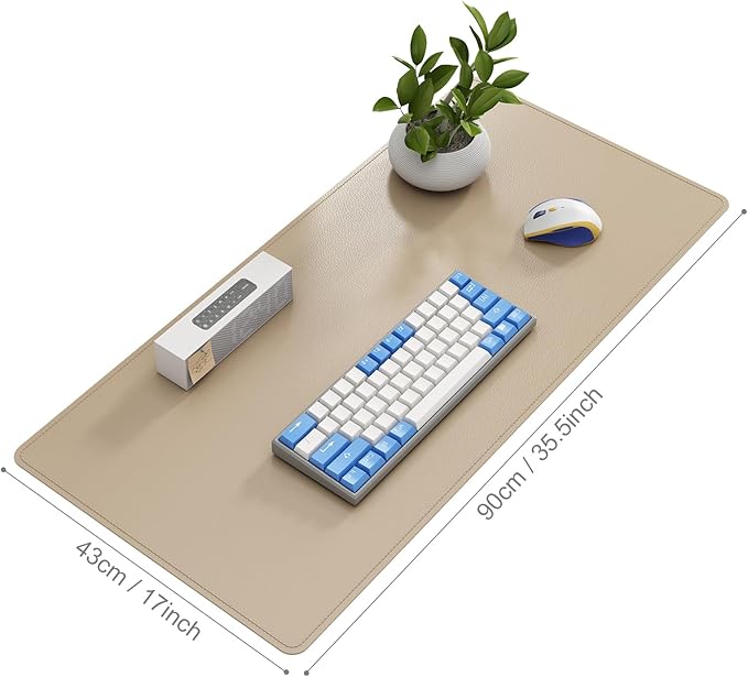 DAWNTREES Desk Mat for Desktop,PU Leather Desk Pad Protector,Non Slip, Large Mouse Pad and Keyboard Mat, Waterproof Writing Pad for Office and Home (Beige,35.5''x16.9'')