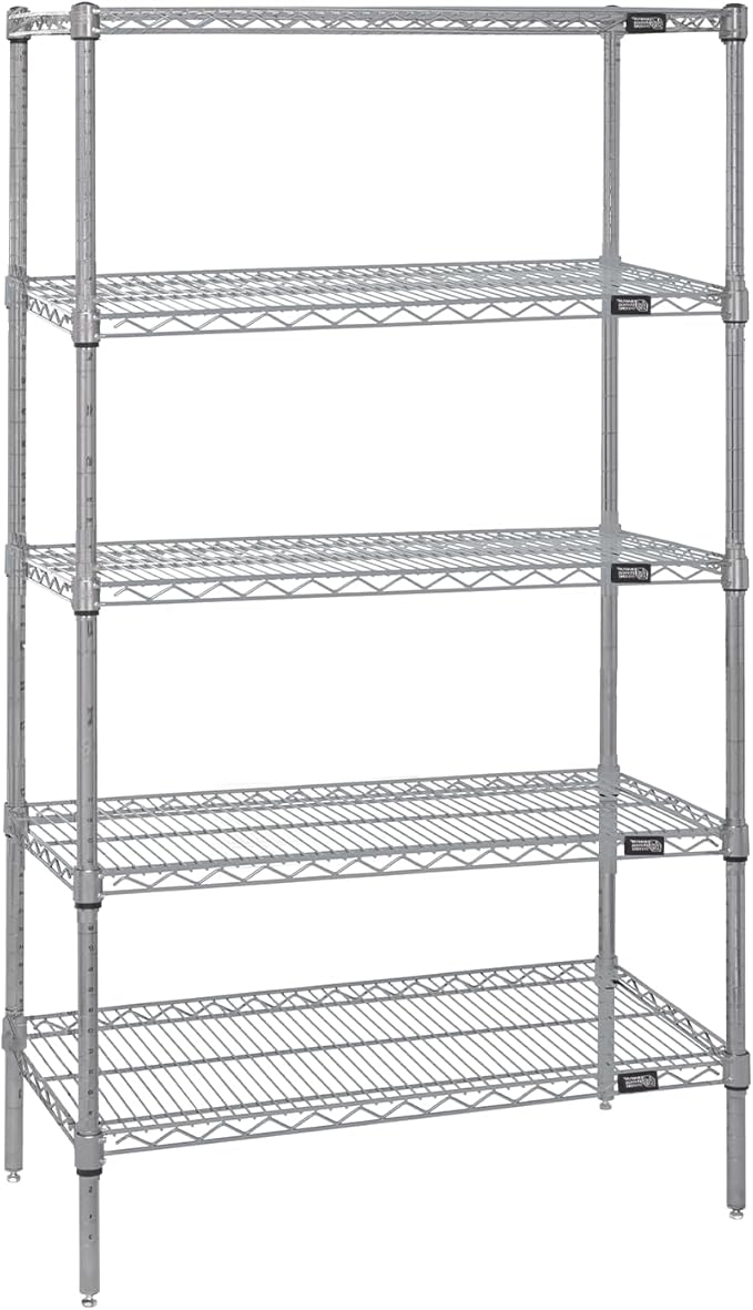 Quantum Storage Systems WR74-2472S-5 Wire Shelving Starter Kit, 72" W x 24" D x 74" H, 600 lbs Capacity, Stainless, Stainless, NSF