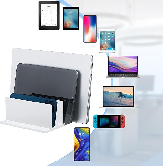 Frienda 4-Compartment Acrylic Vertical Laptop Stand, Can Accommodate with a Thickness of Less Than 2 cm, Fits Most Laptop(2 Pcs,White)