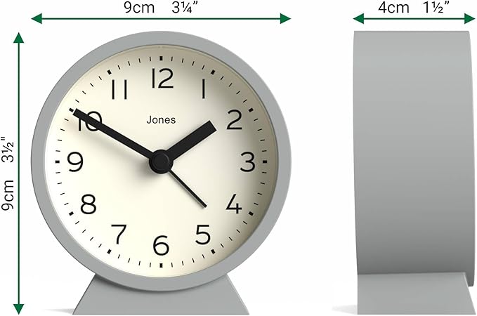 JONES CLOCKS® Midnight mini Alarm Clock | Contemporary Design | Gray | Stylish, Compact and Functional for Bedside, Desk or Shelf