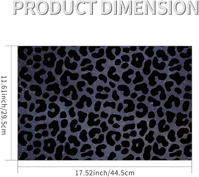 Placemats Set of 4 Heat-Resistant Rectangle Place Mats Black Leopard Cheetah Washable Plastic PVC Dining Table Mat Non-Slip Wipeable Woven Vinyl Placemat for Kitchen Patio Table Decor
