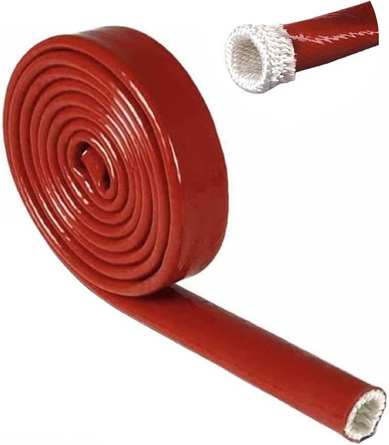 3/8"(10mm) ID Fire Sleeve Heat Sleeve Heat Shielded Fire Thermo Armor Silicone Coated Fiberglass for Automotive Hose Lines & Electrical Wiring,5 feet(Red)