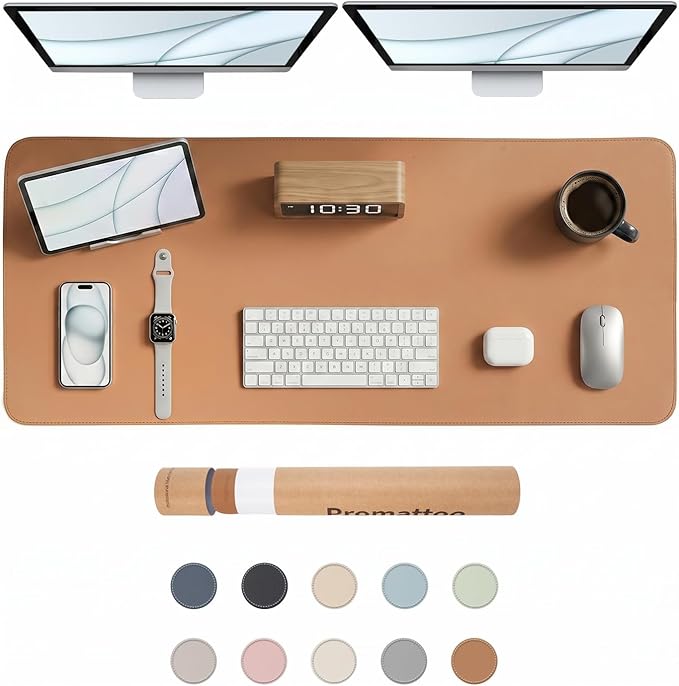 Large Desk Pad Non-Slip Desk Mat Protector for Keyboard Mouse Waterproof Vegan Leather Surface Faux Leather Laptop Mat Smooth Mouse Pad Premium Gift Tube Caramel Brown 47" x 17"