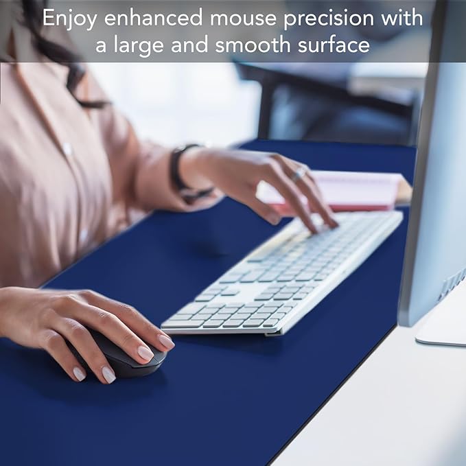 CounterArt Large Blue Waterproof Desk Protector 32” x 16” Made in The USA Desk Mat Office Mat Large Mouse Pad (Blue)