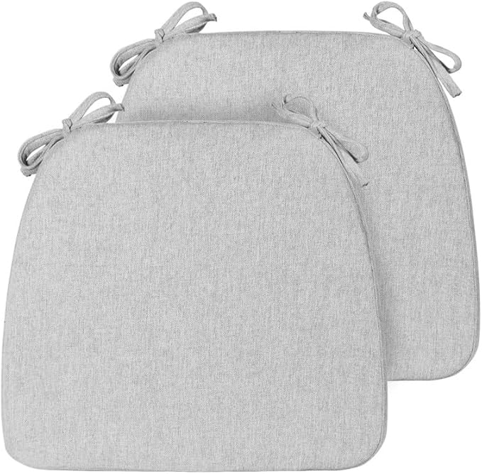 Chair Cushions Set of 2, D-Shaped Seat Cushion for Chair, Non Slip Chair Pads with Ties, 17" x 16" x 2", 40D Foam, Removable Washable Cover, Seat Cushions for Kitchen Chairs, Light Grey
