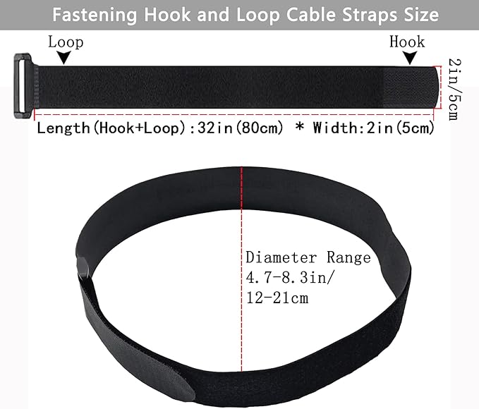 6 Pack (32 x 2 Inch) Reusable Fastening Cable Straps,Adjustable Multi-Purpose Hook and Loop Straps Nylon Cable Ties for Wire Cable Management Home Office Garage Outdoor Organization