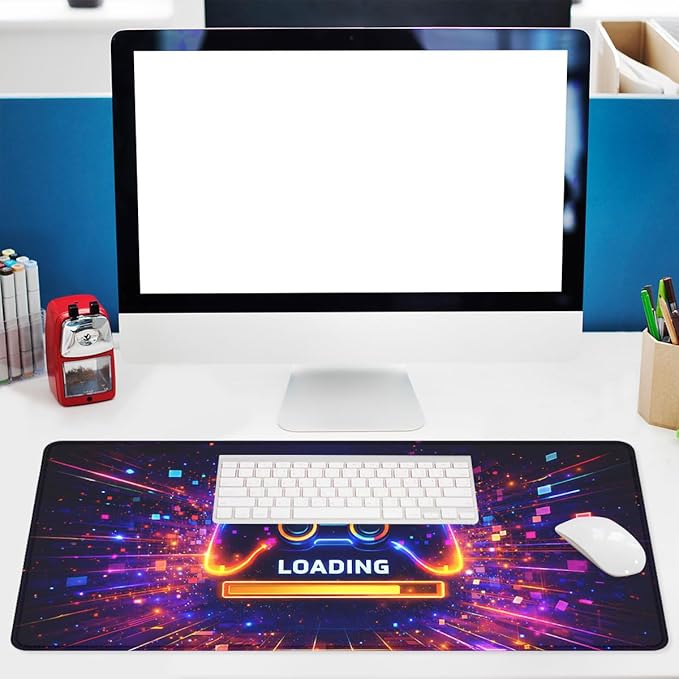 Gaming Controller Mouse Pad, Neon Loading Gaming Desk Mat with Stitched Edges,Non-Slip Waterproof Rubber Base Mouse Mat, 31.5x11.8in Mouse Pads for Desk Home Office Gaming