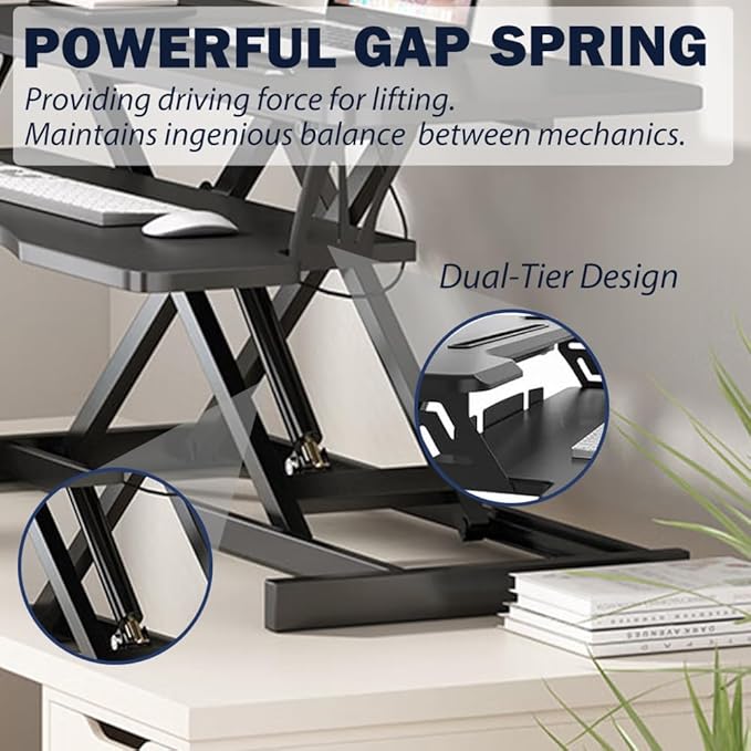 Instant Ergonomic Standing Desk Converter - 32" Wide, No Assembly, Sit-Stand Workstation for Pain Relief & Productivity (Black)