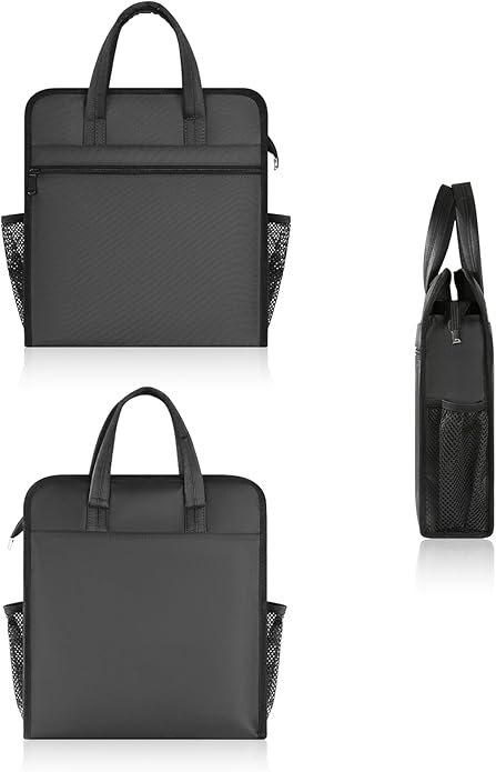 Black Oxford Handle Document Bag with Zipper Briefcase for Men File Tote Bag for Carrying Paper Files (Vertical)