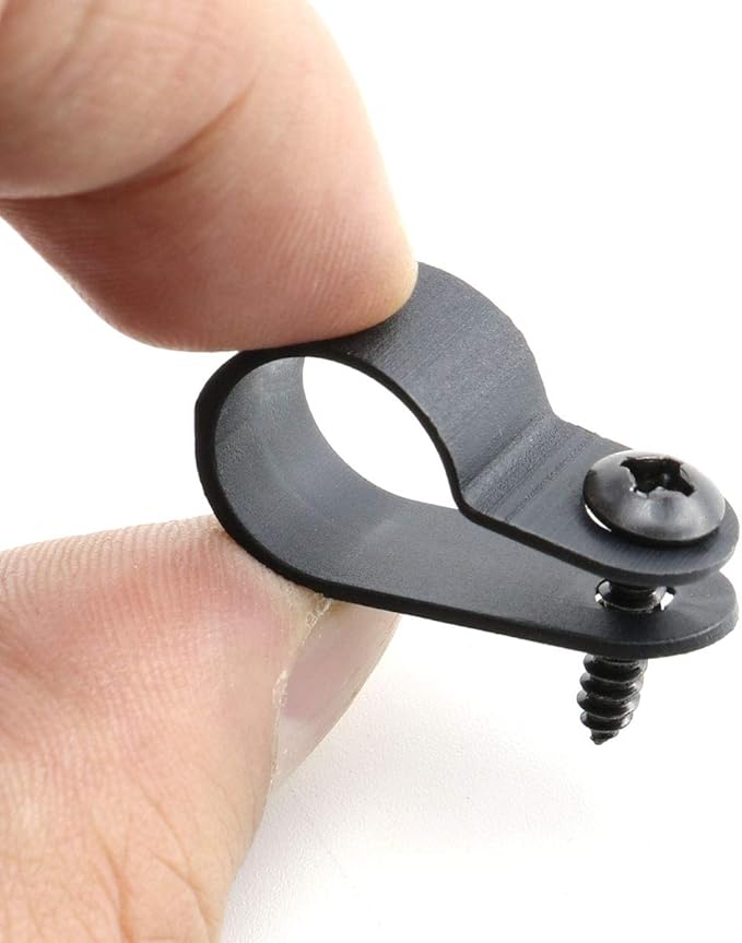 heyous 100pcs 1/2 inch (13.2mm) R-Type Cable Clamp Nylon Wire Hose Tube Fastener Fixed Cable Tie Mount Organizer Holder R Type Cable Clip with Mounting Screw Black
