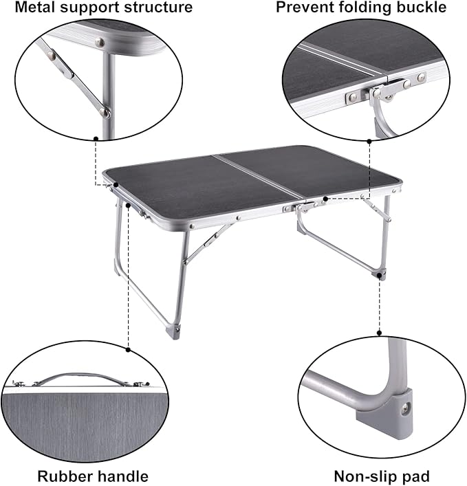 Foldable Laptop and Bed Table with Storage - Portable Mini Lap Desk for Legs, Ideal for Study, Reading, Picnic, Breakfast & Early Summer Camping