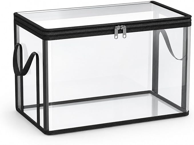 HICOOL Large Clear Thick Plastic Storage Box with Hinged Lid, Heavy-Duty Durable High Capacity Organizer, Perfect for Home, Camping, Travel, Attic and Moving (1 PCS)