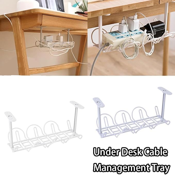 SEIWEI Under Desk Cable Management Tray, No Drill Steel Desk Cable Organizers, Wire Management Tray Cable Management Rack, Desk Cable Tray(Gray)