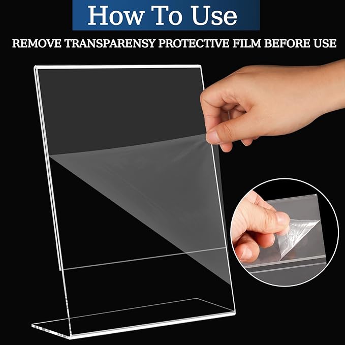 12 Pack 8.5x11 Inch Acrylic Sign Holder Clear Plastic Table Display Stand L-Shape Vertical Menu Holder Picture Photo Flyer Display Stand for Desktop Flyers, Documents, Office, Restaurants