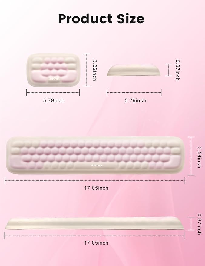 Meatanty Keyboard and Mouse Wrist Rest Set, Computer Wrist Pad Support, Ergonomic Keypad Hand Rest Combo, Memory Foam Typing Desk Accessory Carpal Tunnel Cushion, Laptop Office Home School Women Cute