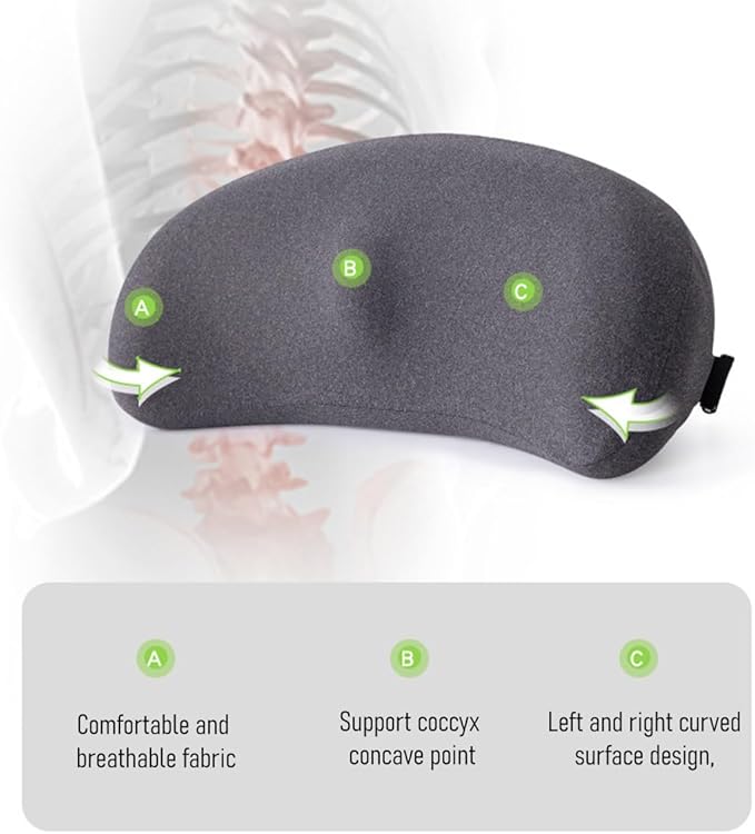 Car Lumbar Support Pillow, Memory Foam Vehicle Driver Seat Lower Back Support Cushion with Adjustable Strap, Automotive Back Pain Relief Pillow, Universal for SUV RV Truck (Dark Gray)