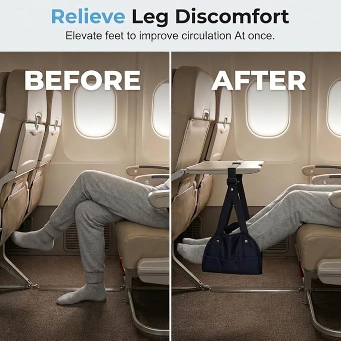 Airplane Foot Rest, Foot Hammock with Adjustable Strap, Portable Under Desk Foot Relaxation Hanger, Lightweight Travel Leg Rest Essential for Long Flight, Train & Office Use (1 Pack)