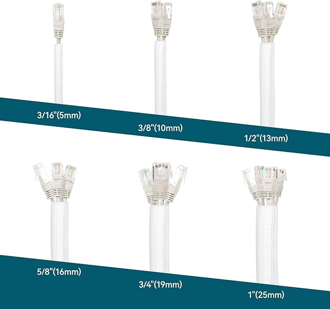 Wire Loom Tubing, 10ft Split Braided Cable Management Sleeve, Flexible Mesh Cord Protector Cable Sleeve for TV Computer (White, 1/2")