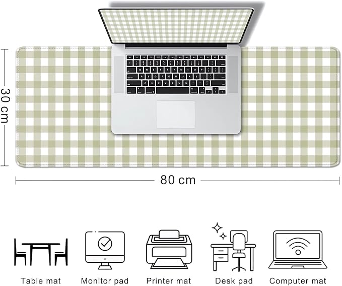 Green Checkered Large Gaming Mouse Pad Cute, Aesthetic Pattern Desk Pad, Kawaii ‌Pastel Vintage‌ Girly Keyboard Computer Mat, Mousepad, Accessories Office Decor for Women, 31.5 x 11.8 inch