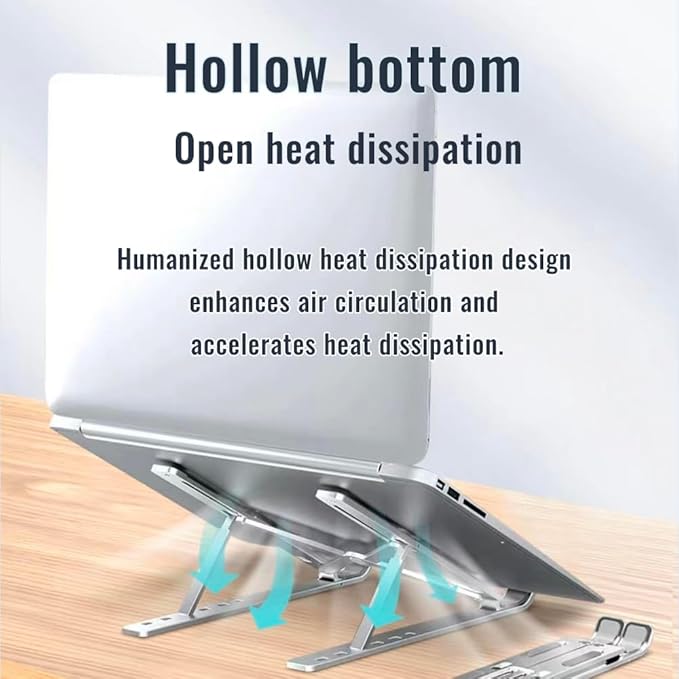 Desktop Laptop Stand, iPad Stand, Aluminum Alloy, Portable Foldable, 7 Level Adjustable, Ergonomic, Suitable for Laptops Up to 18 Inches, Easily Put it in Bag and use it Anywhere (1, Grey)