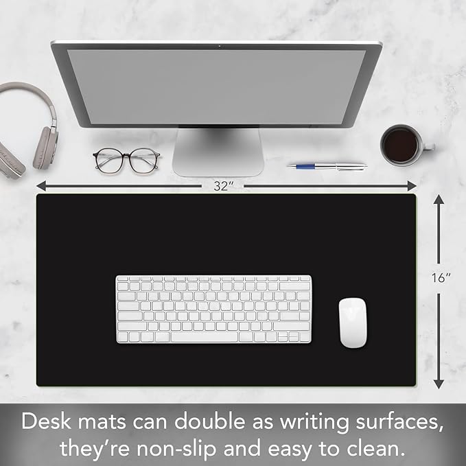 CounterArt Black Large Waterproof Desk Protector 32” x 16” Made in The USA Desk Mat Office Mat Large Mouse Pad
