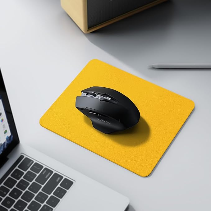 Leather Desk pad Protector, Office Mat, Large Mouse Mat, Non-Slip PU Leather Blotter, Laptop Desk Pad,Waterproof Laptop Computer Desk Keyboard Mat for Office/Work/Home/Decor (Yellow, 11in*8in)