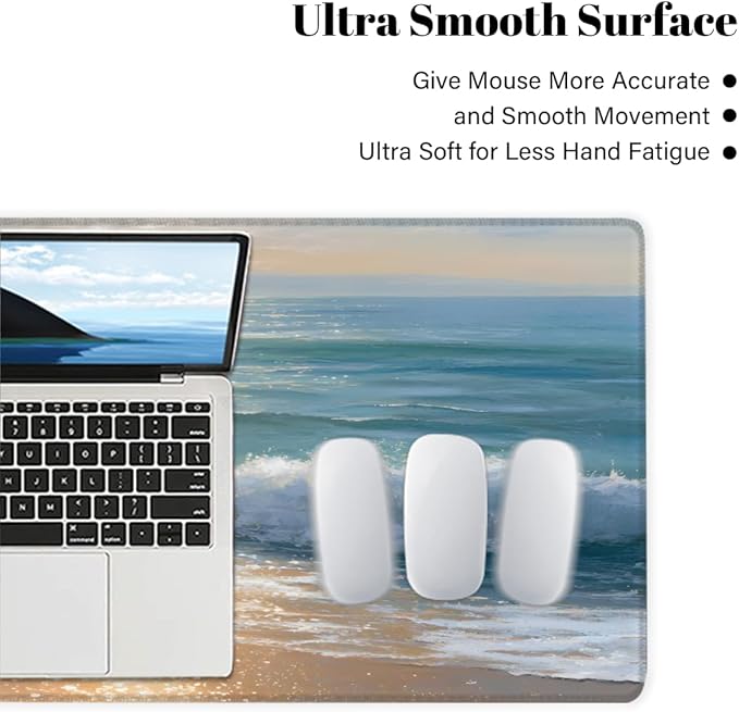 Sea Beach Landscape Large Mouse Pad Non-Slip Rubber Long Gaming Desk Mat Big Computer Keyboard Mousepad Waterproof Protector Wristing Pad for Gaming Office Home Decorative 31.5 X 11.8 Inch