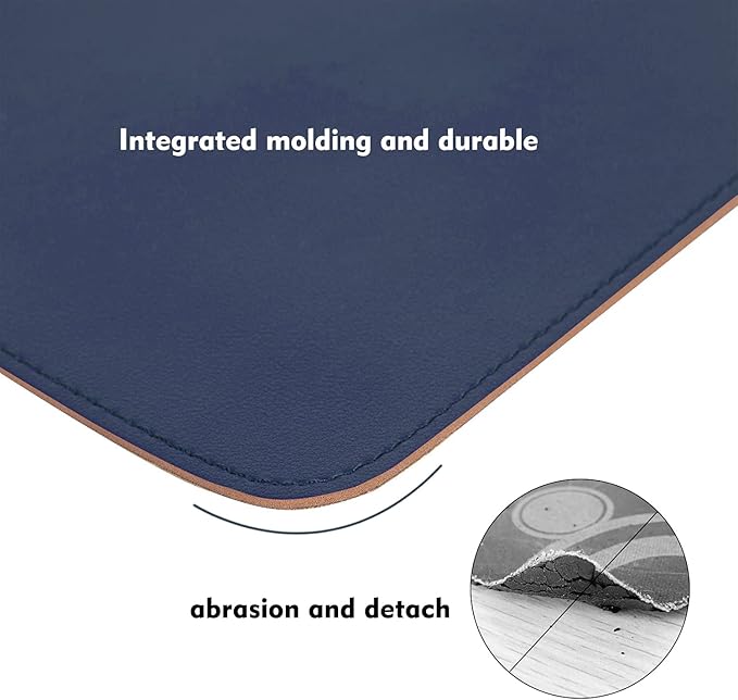 Double-Sided PU Leather & Cork Mouse Pad with Coaster – Reversible, Non-Slip, Stitched Edges for Office & Home, 8x11 Inches,(Blue)