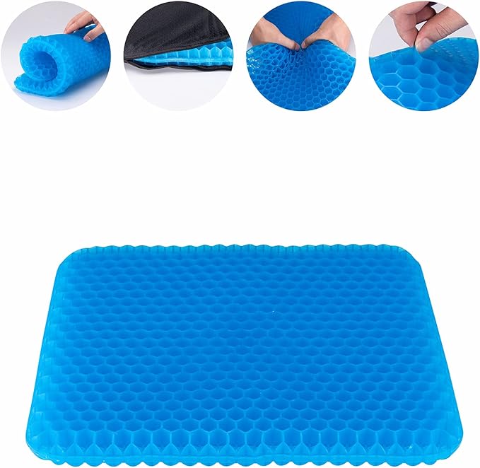 Gel Seat Cushion, Chair Cushions with Non-Slip Cover, Breathable Honeycomb Car Seat Cushion for Pressure Relief Back Pain, Home Wheelchair Office Chair Cushion (16x14x1.6 inch)