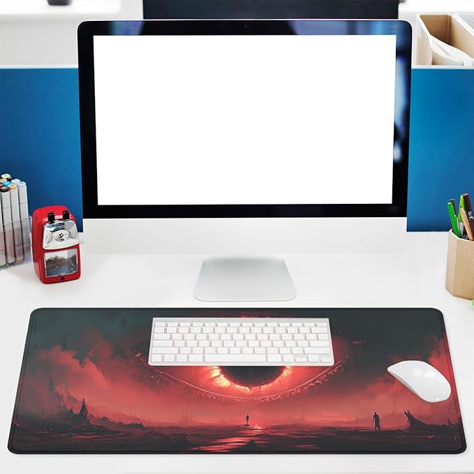 Sun Gaming Mouse Pad Apocalypse Scene Black Hole Solar Eclipse Mousepad Extended Large Laptop Keyboard Non-Slip Rubber Base with Stitched Edges for Home 31.5x11.8 in
