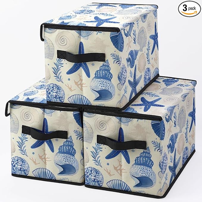 Stackable Clothes Storage Bins with Lids,Closet Organizers Fabric Cat Printing Box for Home and Office,Blanket Clothes Organizers,Under Bed Storage Containers 3 Pack.