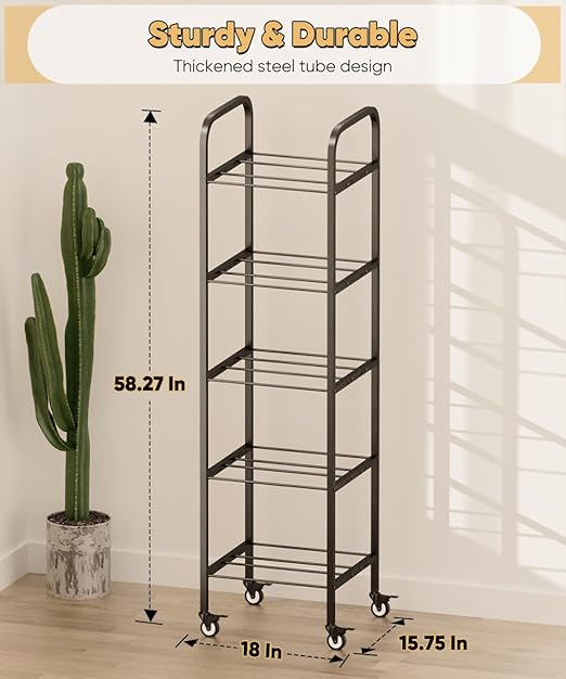 5-Tier 3D Printer Filament Storage Rack with Wheels, Rolling Spool Holder Stand Cart, Holds up to 60×1kg Spools, Heavy Duty Metal Filaments Organizer Shelf for Printing Studio Office Workshop