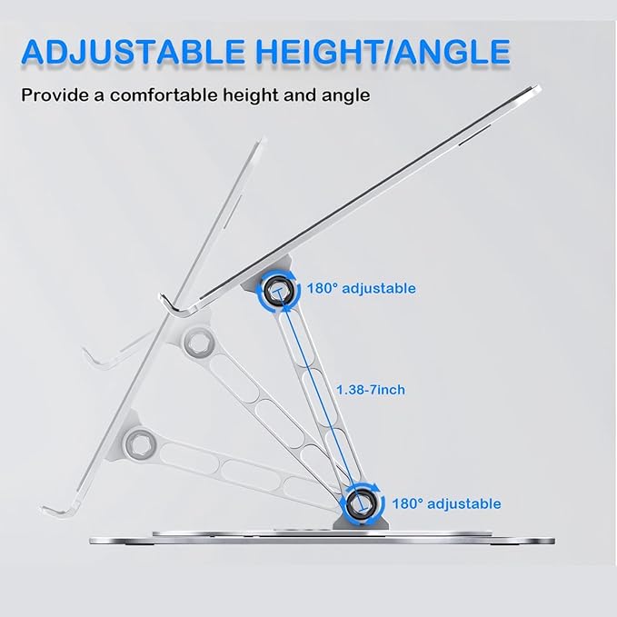 360° Rotating Adjustable Laptop Stand with Cooling Fan, Foldable Dual-Bar Support Height Tilt Angle Cooling Laptop Stand for Desk Pad Laptop Riser Heat Dissipation Stand Fit 10-17.3" Device