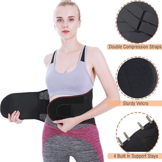 Lower Back Braces for Back Pain Relief - Compression Belt for Men & Women - Lumbar Support Waist Backbrace for Herniated Disc, Sciatica, Scoliosis - Breathable Mesh Design, Adjustable Straps(L, Black)