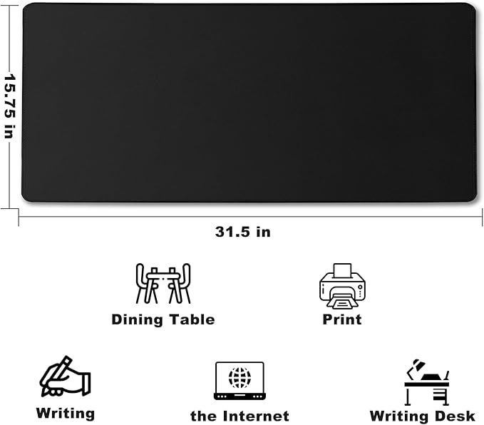 31.5" x 15.7" Waterproof Fabric Desk Pad, Rubber Anti-Slip Base, Stitched Edges No Curling, Fits Laptop Keyboard and Mouse, Smooth Office Mat Mouse Pad for Work, Black