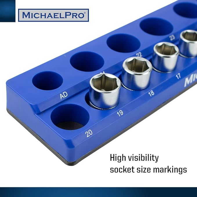 MichaelPro Magnetic Socket Organizer, Socket Tray, 3-Pc 1/4-inch, 3/8-Inch, & 1/2-Inch Magnetic Organizer Tray in Metric for Toolboxes/Cabinets| MP014002