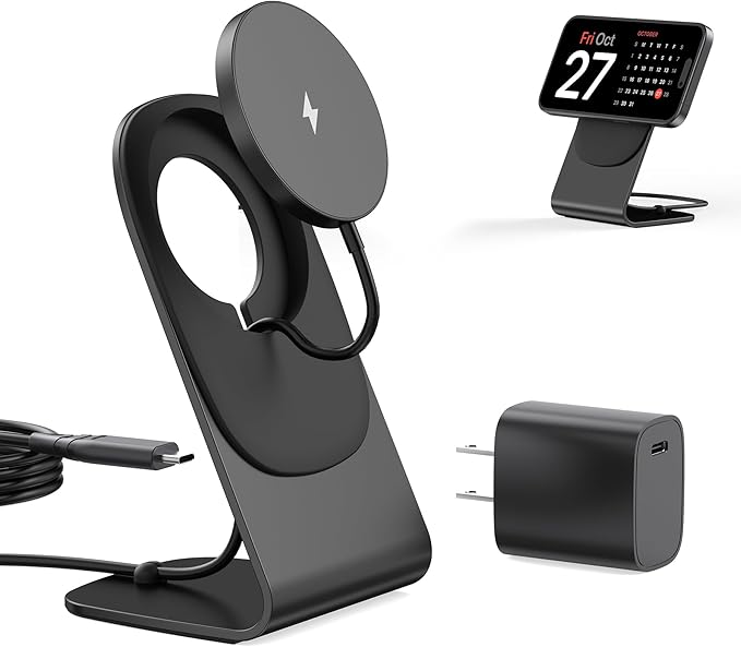 Magnetic Wireless Charger for iPhone 17/16/15/14/13/12 - Mag Charger+20W USB C Adapter, Fast Wireless Charging Stand/Pad with 5ft Cable for iPhone Pro Max Plus Mini 17e Air, Black