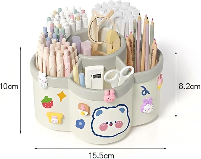 360 Rotating Desk Pen Organizer, 6-Slot Large-Capacity Pencil Holder, Blue