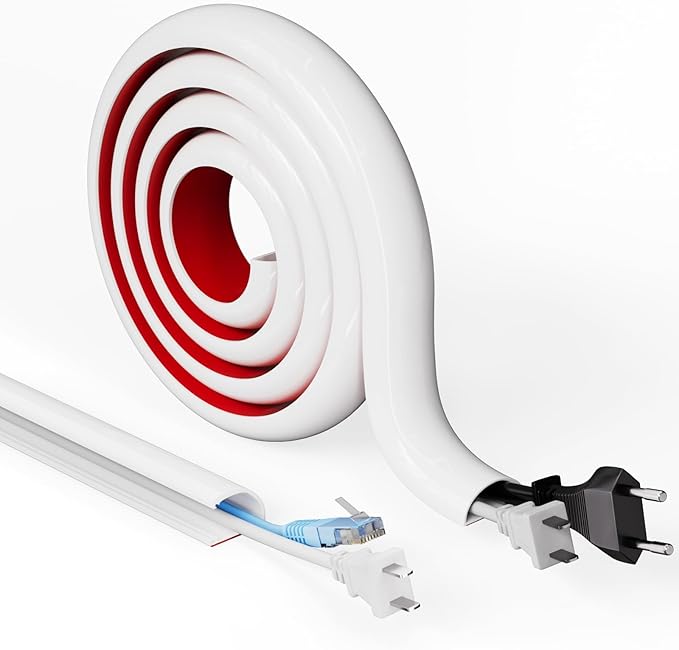 Cord Hider Raceway Kit, 118 inch Wall Cable Hider for 1-2 Cable, Silicone Material Hiding Wall Mount TV Powers Cords in Home Office, W0.75 H0.5in White