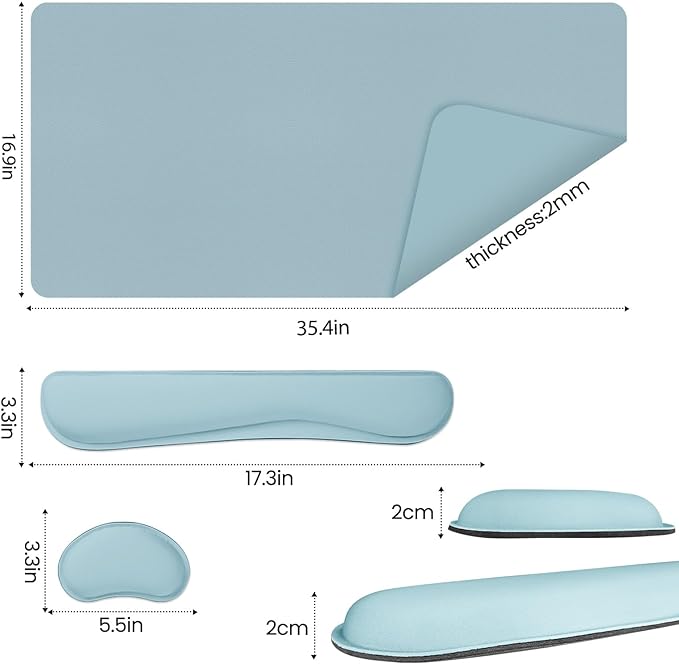 Desk Pad Mat Set,3-in-1 Large Mouse Pads with Wrist Rest and Keyboard Pad, Desk Mats for Keyboards and Mouses, Ergonomic Keyboard and Mouse Mat Set for Office Home Decor(Blue, 35.4" x 16.9")