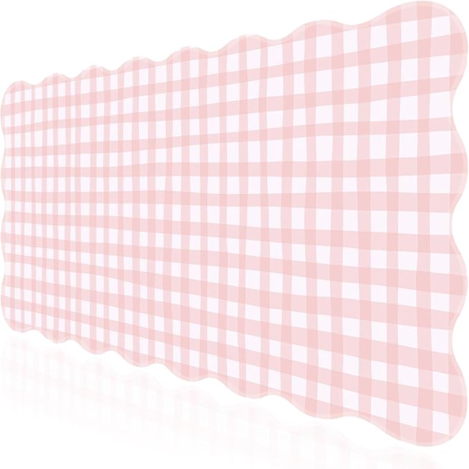 L-SPOUTTO Pink Checkered Mouse Pad,Cottagecore Scalloped Desk Mat XXL Large Cute Pastel Gaming Mousepad,35.4x15.7in Non-Slip Keyboard Pad Waterproof Desktop Mat for Laptop Computer Game Home Office