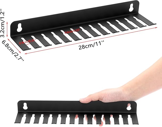 Sumnacon Wall Mounted Cable Hanger and Organizer, 13 Cable Slot Cable Hanger,Iron Cable Rack-Slots Width from 6 to 9mm for Cord Management,Black