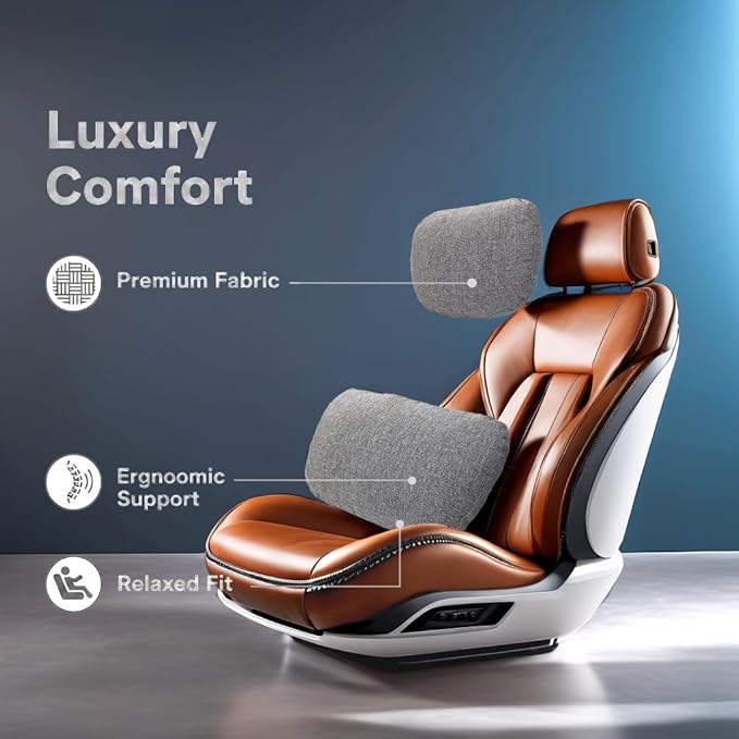 Car Neck Pillow and Back Cushion Lumbar Support for Driving Office Relaxing with Adjustable Strap Comfort Support Neck and Back for Car Seats Office Chairs Trains Airplanes Gaming Chairs Wheelchairs
