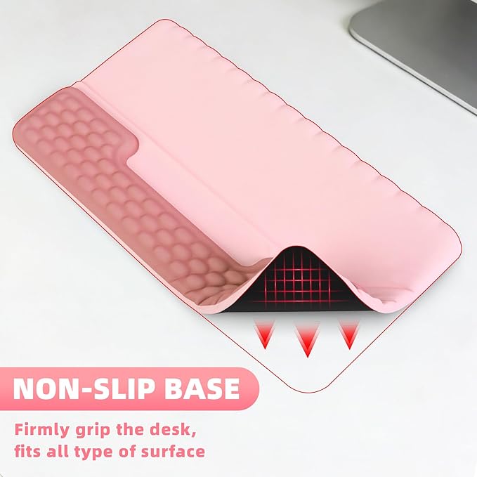 Keyboard Stand with Wrist Rest，Ergonomic Wrist Pad Memory Foam Keyboard Riser Holder Tray with Non-Slip Base, Pain Relief for Work Study Game (Pink)