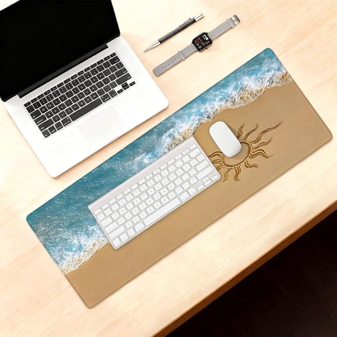 Sea Beach Sun Large Mouse Pad Non-Slip Rubber Long Gaming Desk Mat Big Computer Keyboard Mousepad Waterproof Protector Wristing Pad for Gaming Office Home Decorative 31.5 X 11.8 Inch