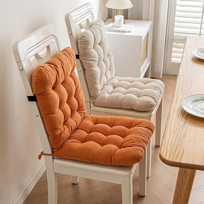 Desk Chair Cushion with Ties Office Seat Cushion Non-Slip Chair Pad with High Back Support for Dorm, Car, Office, Dining Room, Kitchen, Rocking Chairs (Orange)