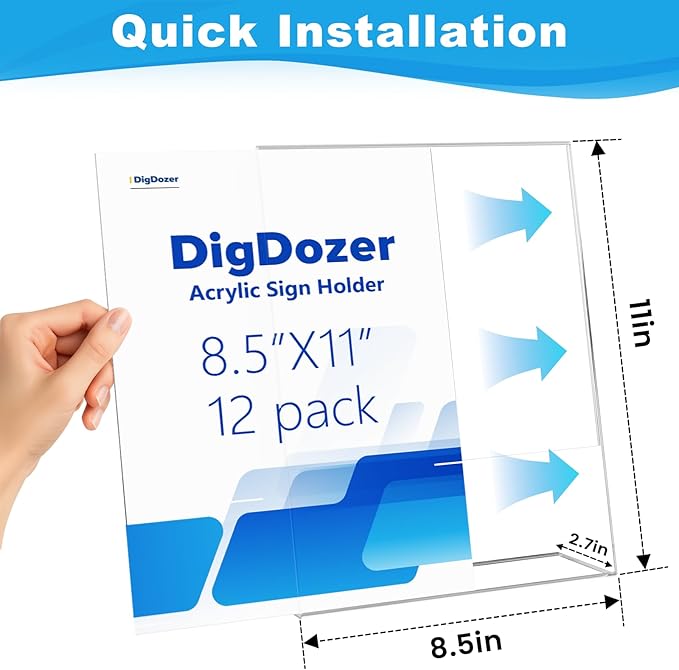 12 Pcs Acrylic Sign Holder 8.5 * 11inch, Slanted Back Sign Holder, Acrylic Display Stand,Vertical Indicator Stand, Suitable for Shopping Malls, Offices, Restaurants, and Weddings