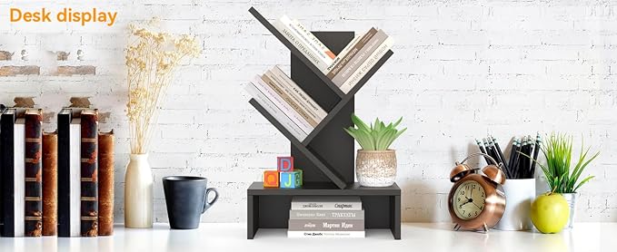 Godferyxin Small Bookshelf with Drawer for Desk,Compact Wood Book Organizer for Home Office, Bedroom, or School, 4-Tier Mini Bookcase with Storage for Decor