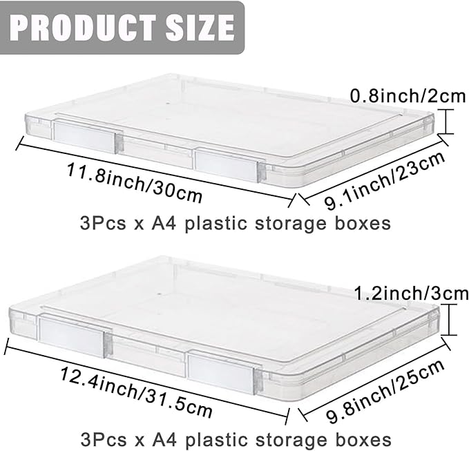 LonlyEagle 6 Pcs Clear A4 File Portable Project Case, Plastic Storage Box for 8.5" x 11" Letter Paper, Scrapbook Paper Storage Boxes Documents Magazines Holder