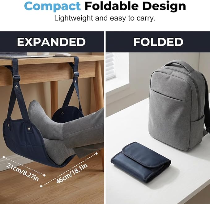 Airplane Foot Rest, Foot Hammock with Adjustable Strap, Portable Under Desk Foot Relaxation Hanger, Lightweight Travel Leg Rest Essential for Long Flight, Train & Office Use (1 Pack)